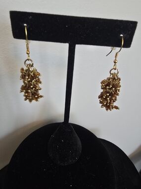 Gold Beaded Cluster Drop Earrings